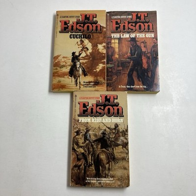 J.T. Edson PAPERBACK BOOK LOT Cuchilo - The Law Of The Gun - From Hide And Horn