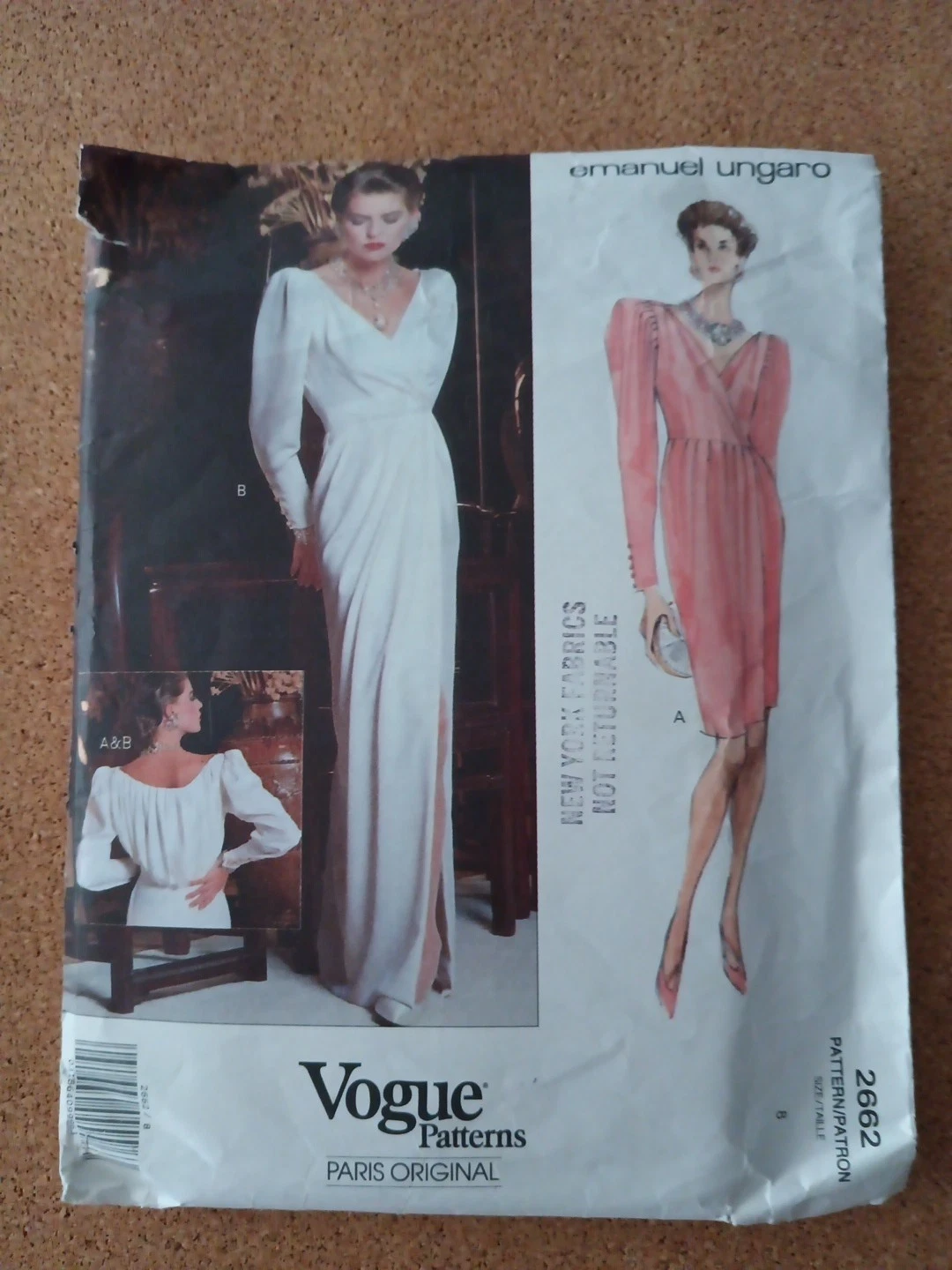 Vtg Vogue Pattern 2662-Emanuel Ungaro Paris Original Wrap Evening Dress-Sz 8-Cut