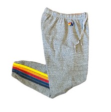 Aviator Nation Heather Gray Rainbow 5 Stripe Sweatpants Joggers Womens XS USA
