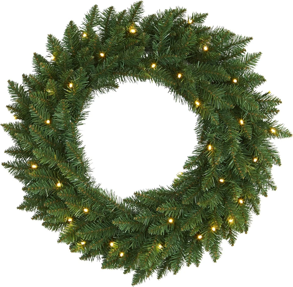 24" Green Pine Artificial Christmas Wreath with 35 LED Lights - Image 2 of 4