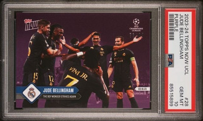 JUDE BELLINGHAM * PSA 10 PURPLE /99 * 2023-24 TOPPS NOW * VINI JR REAL MADRID 28