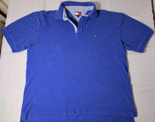 Tommy Hilfiger Men's XL Blue Solid Short Sleeve Collared Polo Shirt Logo