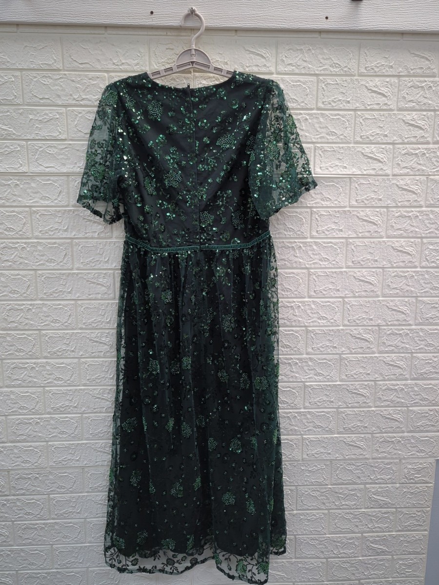 New Disturbia Glimmer Embroidered Sequin Lace Angel Sleeve Midaxi Dress  Womens 8