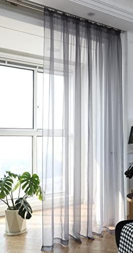 Window Dark Grey Sheer Curtains 90 Inches Length 2 Panels Voile Light - Bild 3 von 5