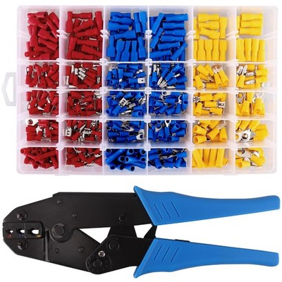 Crimpzangen-Set mit 500 Kabelschuhen und Steckverbindern inklusive Crimpzange