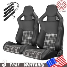 Pair Of Reclinable Racing Seats For Ford Checkered W Dual-slider Bucket Seats