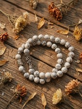 Boho White Howlite Buddha Bracelet   Rustic S...