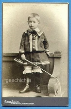 Photo, large, little boy in pretty dress with whip, around 1900!!!