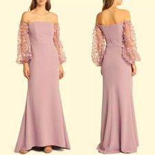 Eliza J Mauve Off the Shoulder 3D Floral Sleeve Scuba Crepe Evening Gown 14 $228