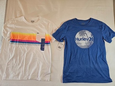 Hurley Youth Boys 2-pack Tee Shirts Size Large White  Pocket & Blue Palm 14/16
