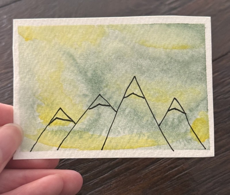 ACEO “Snow” Minimalist Watercolor Miniature Painting Mountains Kassie #1