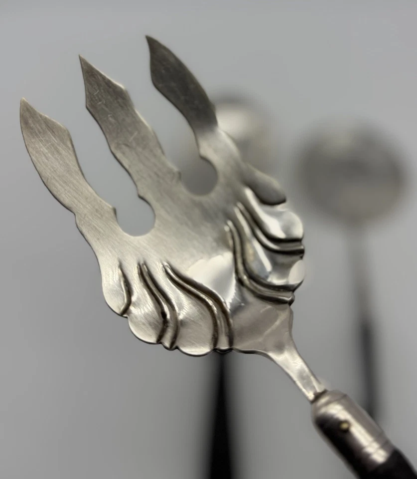 Vintage Silver Plate Wood Handle Serving Fork Spoon & Tomato Server, A1 Rogers - Image 3 of 4