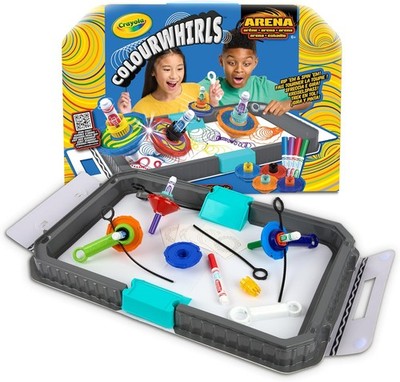 CRAYOLA ColourWhirls der Kreisel der Farben, Challenge Arena mit 4 Kreiseln, Spi