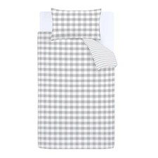 Image of Bianca Check And Stripe 100% Cotton Single Duvet Cover and Pillowcase Set - Grey