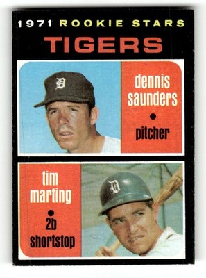 1971 TOPPS DETROIT TIGERS ROOKIE STARS DENNIS SAUNDERS TIM MARTING #423 EXMT