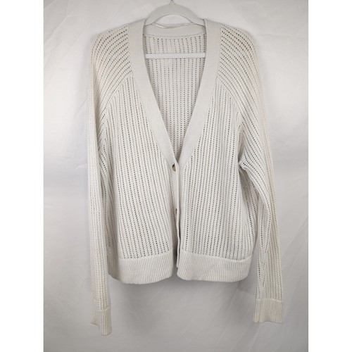Vintage Fisherman Chunky Loose Knit Button Cardigan Size M Cream Preppy Classic - Picture 2 of 10