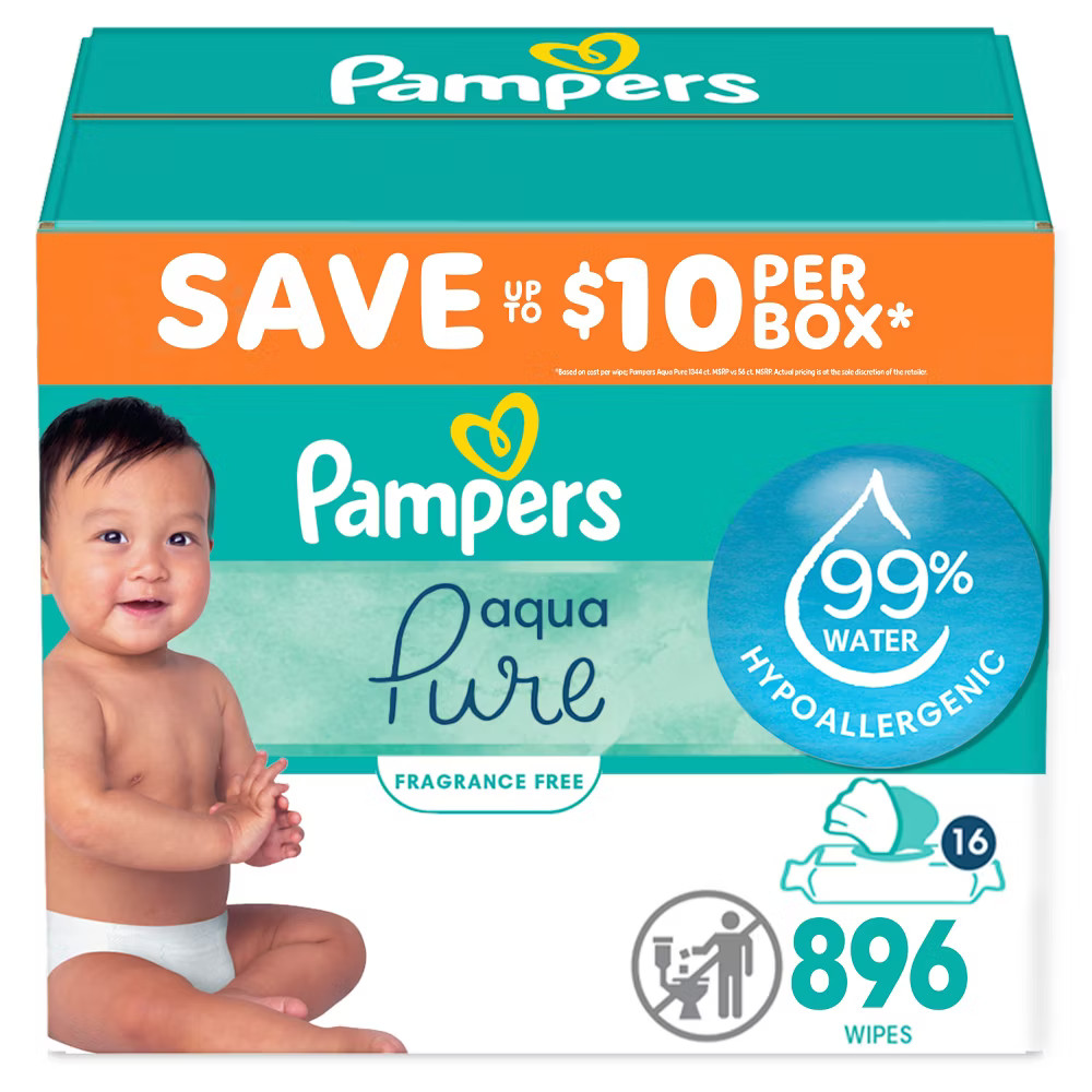 Pampers Baby Wipes - Aqua Pure - 896ct