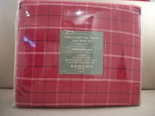 New Sonoma Heavyweight Flannel Twin Bed Sheet Set "Windowpane Plaid" 100 Cotton