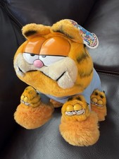 1978-1981 Dakin Garfield My Favorite Slippers Blue Pajamas Pj Plush W Dakin Tag
