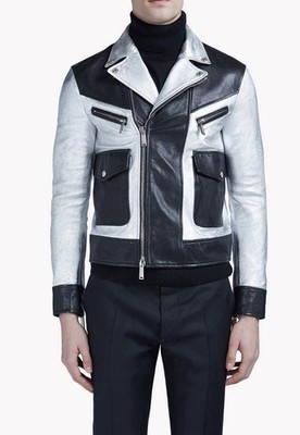 Designer Neu Dsquared2 Lederjacke Silber Black Club Size 52 (5354076523)