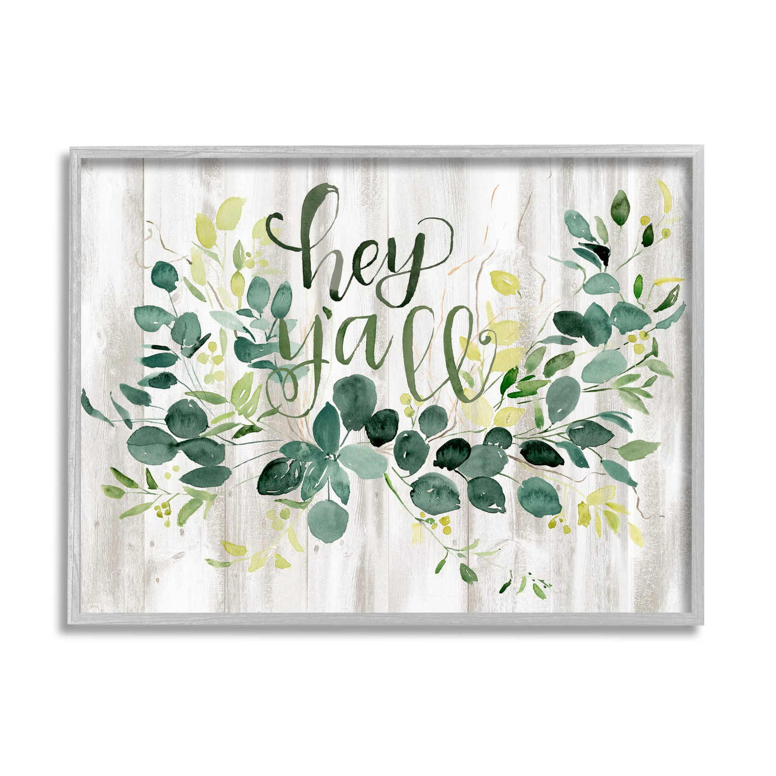 Hey Y'all Southern Sentiment Blooming Eucalyptus Plants Grey Framed Wall Art,...