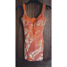 BNWT OH POLLY YILDIZ Lace Up Mini Dress Neutral Velvet Orange Corset Size 12