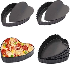 Mini Tart Pan, 6 PCS 4-inch Heart-Shaped Quiche Pans, With a Removable Bottom Pi
