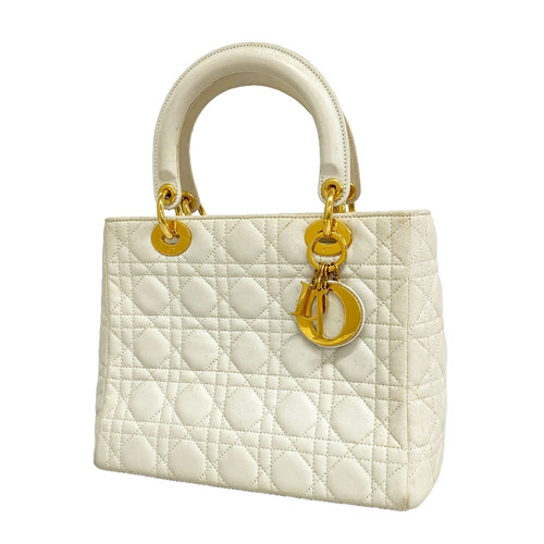 Christian Dior Lady Dior Handbag Leather White Women's #OTB3611