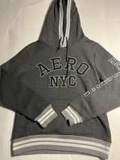 Aeropostale Aero NYC Gray Varsity Pullover Hoodie Men s Small Striped Fleece