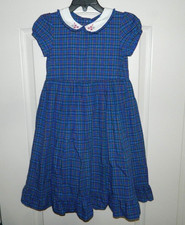 Girl's Chaps Blue Plaid Dress w/White Embroidered Flowers Size 6 & 6X
