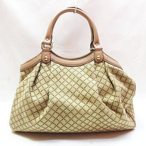 GUCCI Diamente Sookie Tote Bag Canvas Leather Beige Pink Authentic thumbnail 2
