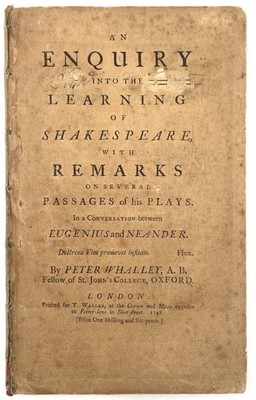 Peter Whalley / An Enquiry into the Learning of Shakespeare 1st Edition