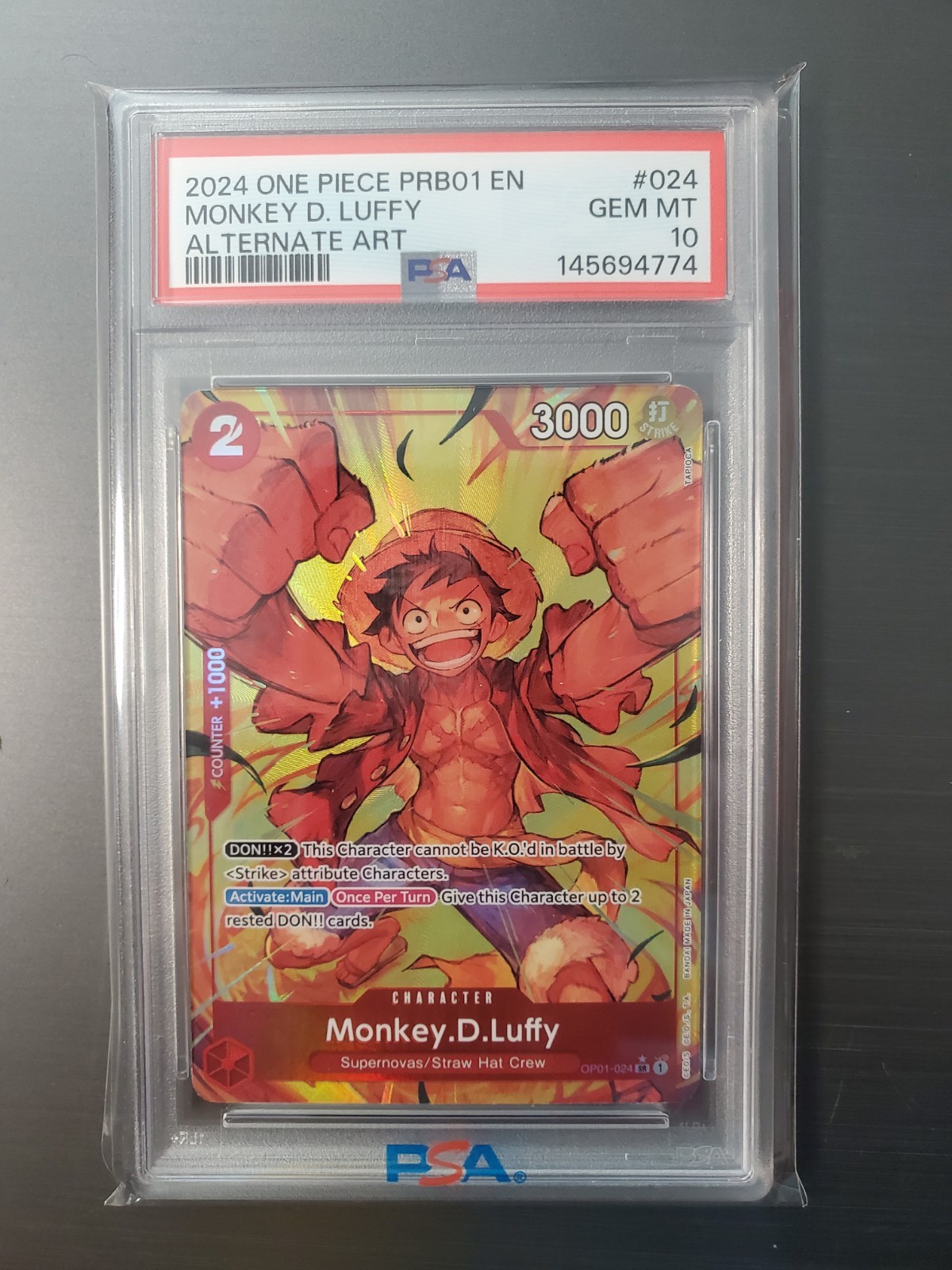 2024 One Piece PRB01 English Monkey D. Luffy Alt Art PSA 10 OP01-024