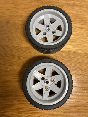 Lego Lot Of 2 Grey Rims And Tires 68.8x36 ZR Technic Wheels Replacement Parts