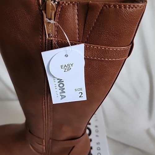 Sonoma KENSLEIGH Riding Boots Cognac Brown Buckle Accent Easy Zip Kids Size 2 - Picture 5 of 6