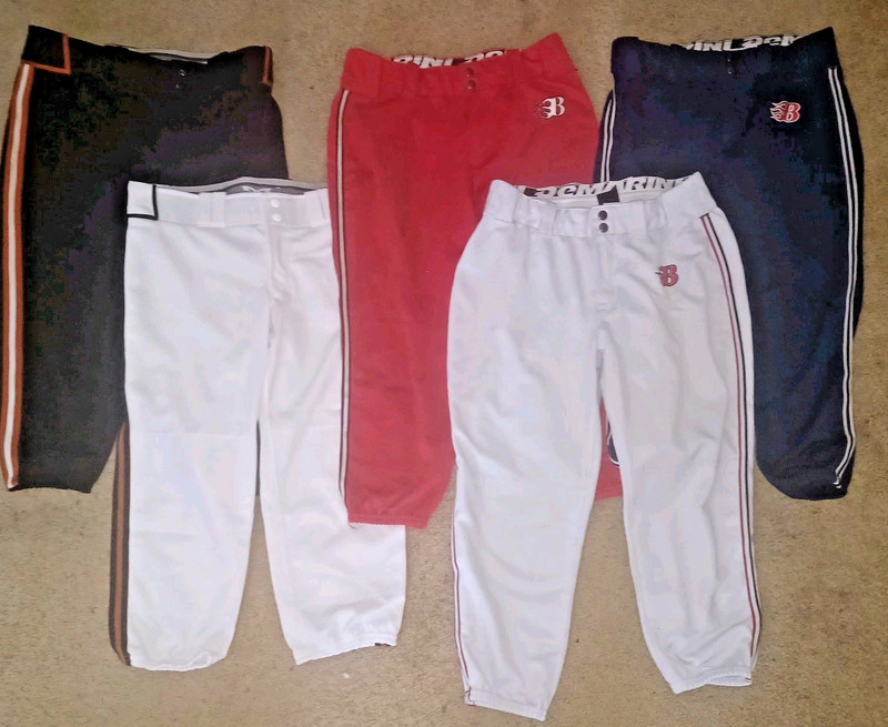 💥 Women's L 5 Softball Pants Lot White Demarini Fastpitch Large Red Black Blue
