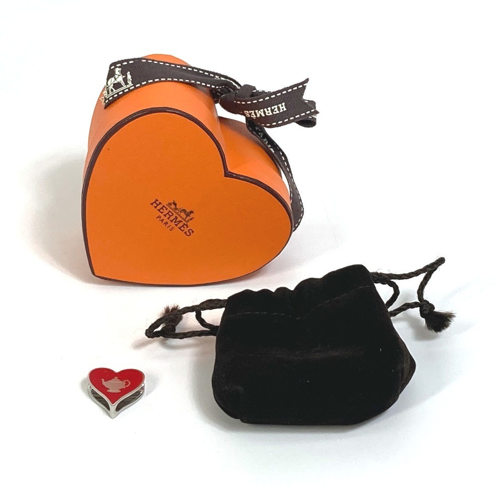 HERMES Heart Motif Tea Time Twilly Ring Scarf Ring Metal Red