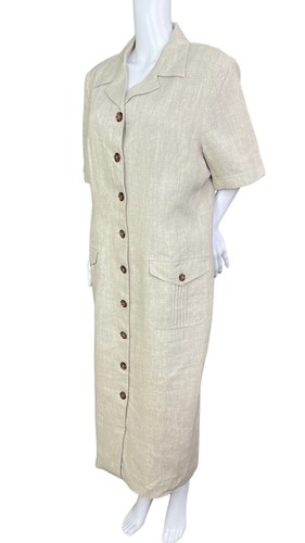 Plaza South Woman Leinenkleid 16 W beige Knopfleiste Biesen gefüttert Kurzarm - Bild 5 von 13