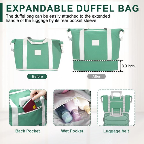 Romswi 3 Piece Luggage Set 20" Suitcase Set Lightweight Hardside TSA Lock w/ Bag - Picture 6 of 9
