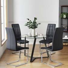 100cm Dining Table with Round Glass Top & Geometric Base for Kitchen Dining Room