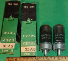 (2) NOS 35A5 Beam Power Tubes SYLVANIA (1938) Clean! Tested OK! Audio! Hi Fi!