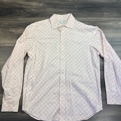 Banana Republic Shirt Men Small White Orange Plaid  Slim Fit