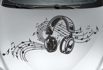 Aufkleber Auto Motorhaube Tattoo Swing Noten Musik Sound Kopfhörer Beat DJ 286