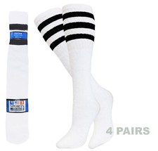 4 PAIRS TUBE SOCKS OLD SCHOOL COTTON BLACK STRIPE 22 INCHES SPORTS SOCKS