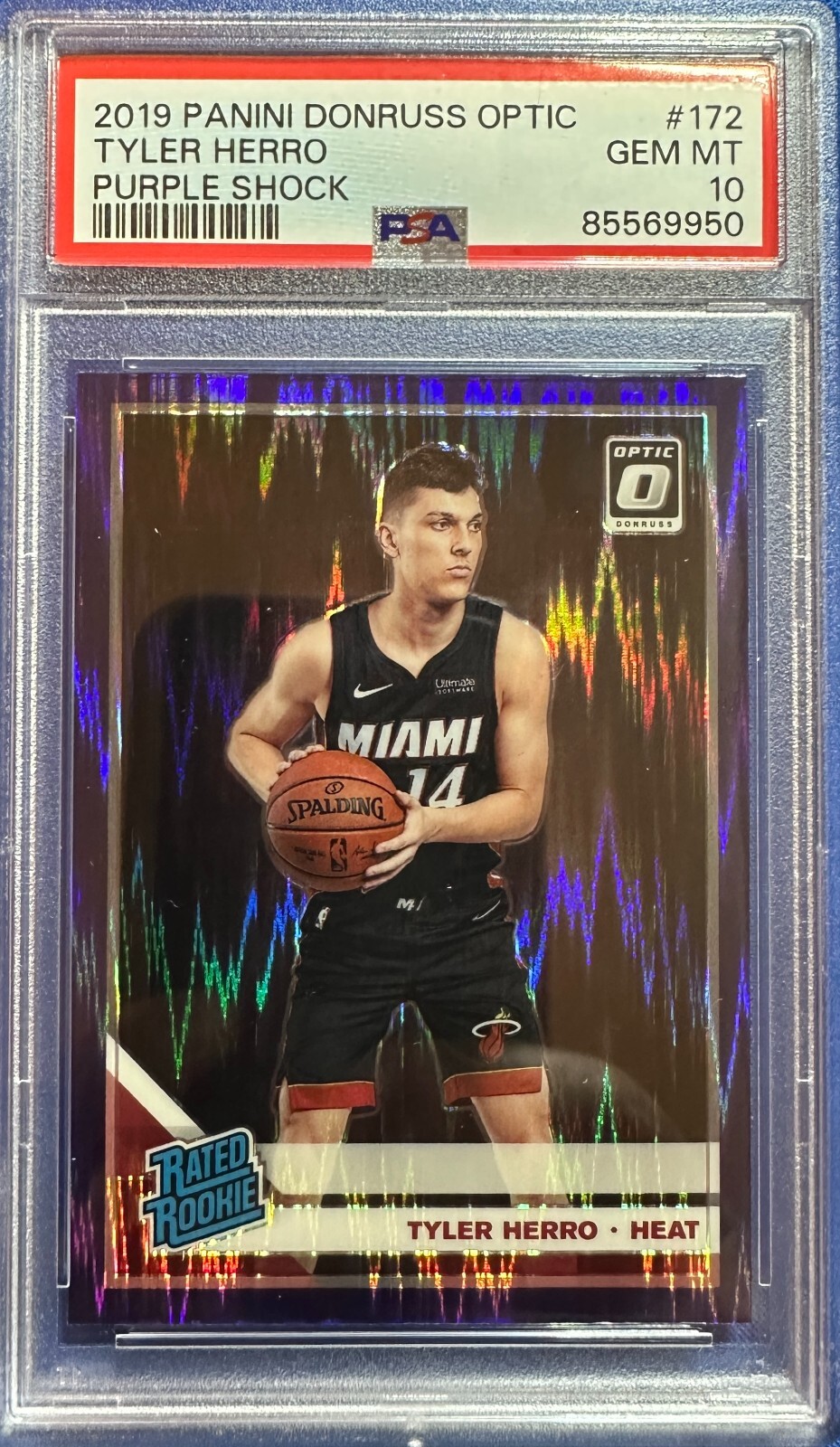 2019-20 Donruss Optic Rated Rookie Purple Shock Prizm RC Tyler Herro #172 PSA 10