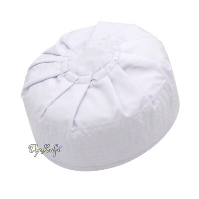 Premium Kufi Prayer Cap Plain White Pleated-top Fabric Peci Muslim Prayer Hat