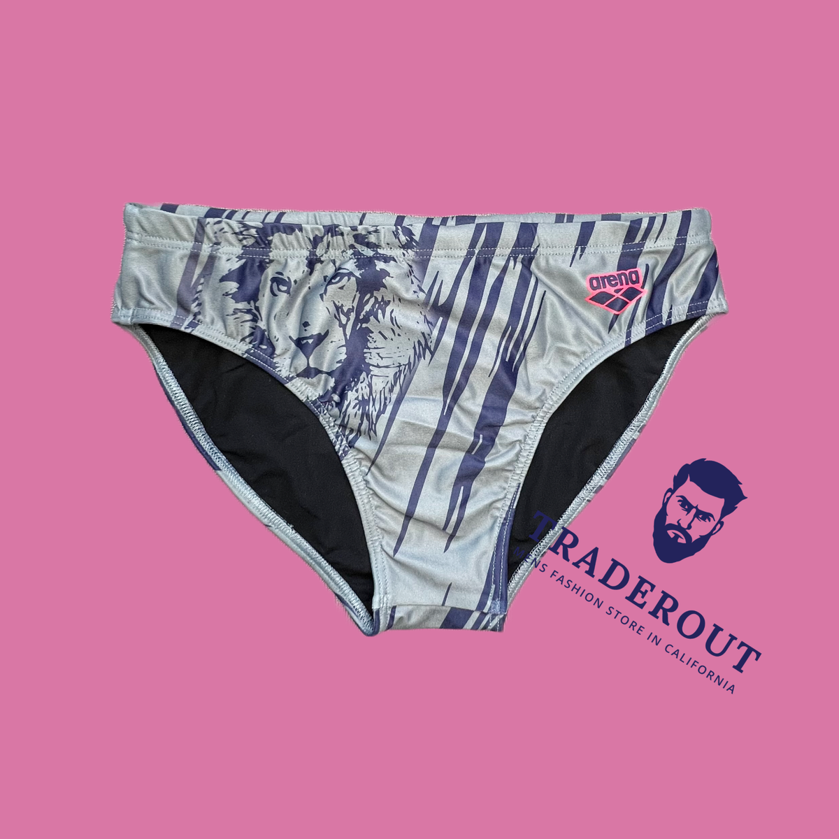 Arena men Navy grey lion print Swim Brief bikini swimwear