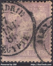 FRANCE SAGE 5Fr VIOLET N° 95 CACHET A DATE D'ALEXANDRIE EGYPTE DU 07/01/1885