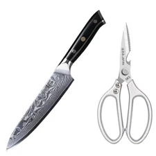 5'' Utility Knife Japanese VG10 Damascus Steel Kitchen Knives + Kitchen Shears