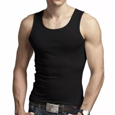 6 Herren Trägertops 100 % Baumwolle uni klassische Westen Sommer Training Fitness Tank Top
